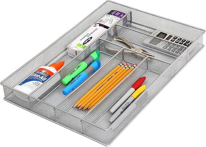 YBM Home Metal Silverware Organizer for In-Drawer Cutlery Storage, 6 Compartment Mesh Cutlery Flatware Tray Sorts Kitchen Utensils, Great for Office Supplies 1132s