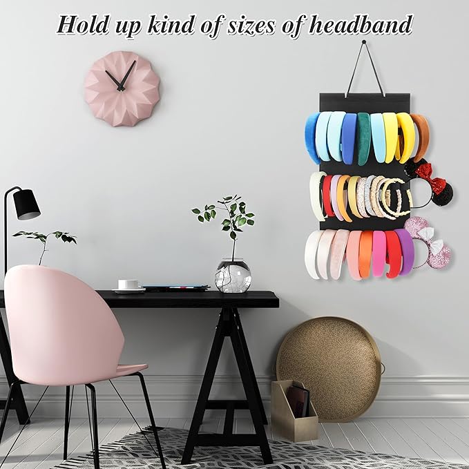 Hanging Headband Holder For Girls,Felt Headband Organizer Headband Storage Holder Organizer For Headband (Without Headbands) (Black)