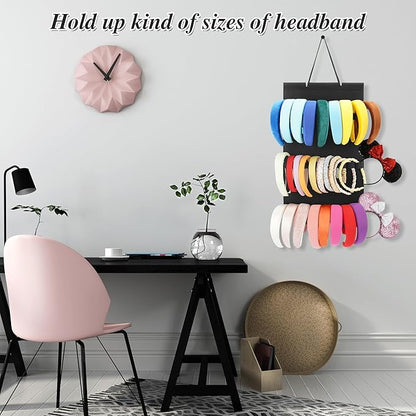 Hanging Headband Holder For Girls,Felt Headband Organizer Headband Storage Holder Organizer For Headband (Without Headbands) (Black)