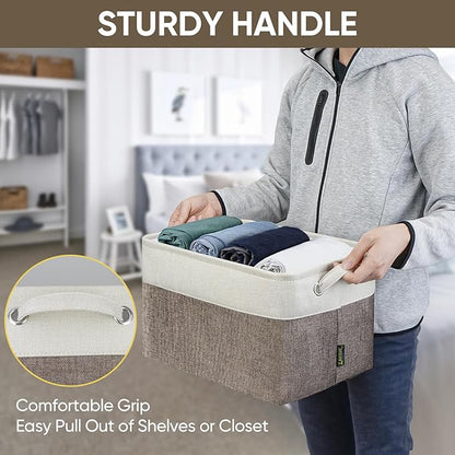 BALEINE 3 Pack Fabric Closet Storage Bins for Shelves, Linen Closet Organizers and Storage, Decorative Baskets for Organizing, Shelf, Clothes, Home, Office (Brown, 15"x11"x9.5")