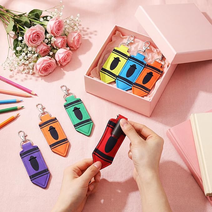 Abbylike Lipstick Holder Keychain Lip Balm Lipstick Keychain Hold Bulk portable Lip Balm Bag with Hook for Women Teacher Gift