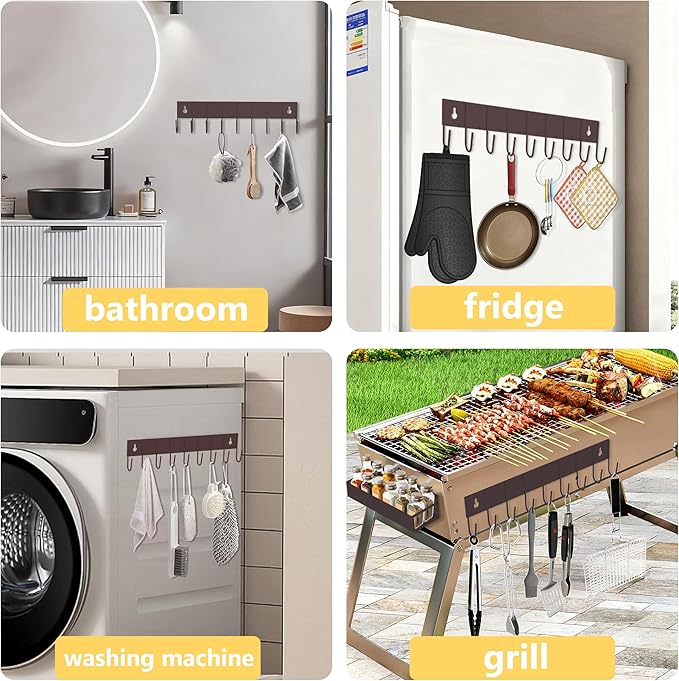 SMRCAD Magnetic Spice Rack Organizer for Fridge Seasoning Organizer for Kitchen storage with Screw Magnetic Shelf with Hook for Refrigerator and Oven (4pack1hook-Bronze)