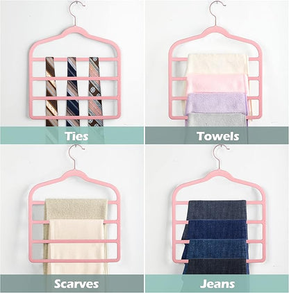 Velvet Pants Clothes Hanger Space Saving Non Slip Pants Shorts Hanger, Myfolrena Jeans Slack Trousers Hangers Multiple Velvet Hanger Closet Storage and Organization for Jeans,Scarf,Tie(Pink, 3)