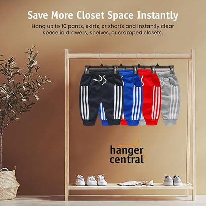 30 Pack Pants Hangers Slim Plastic Clothes Hangers with Clips for Skirts, Shorts & Trousers – Non Slip Grip, Heavy Duty Space Saver with Swivel Hook – Black Closet Organizer - 10 Inch