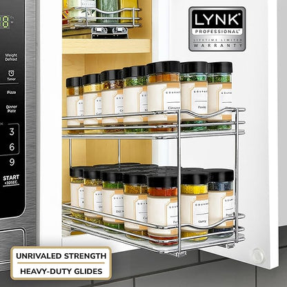 LYNK PROFESSIONAL® Pull Out Spice Organization for Cabinets - 6-3/8 inch Wide – Spice Rack for Inside Cabinets, Slide Out Spice Rack Organizer for cabinet – Pull Out Spice Rack, Sliding 2 Tier Chrome