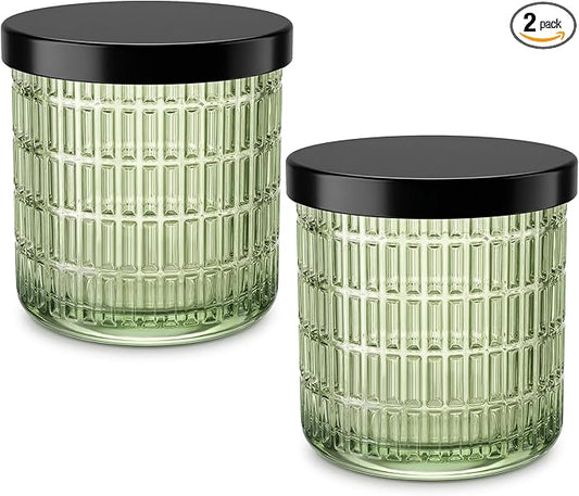 Bathroom Storage Organizer - 2 Pack Glass Qtip Holder Dispenser, Vanity Organizer, Bathroom Essentials Decor Canister for Cotton Swabs, Cotton Balls, Pads, Floss Picks (Green)