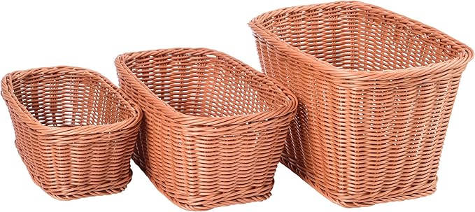 Rectangular Plastic Woven Baskets- Mixed Sizes Set of 3