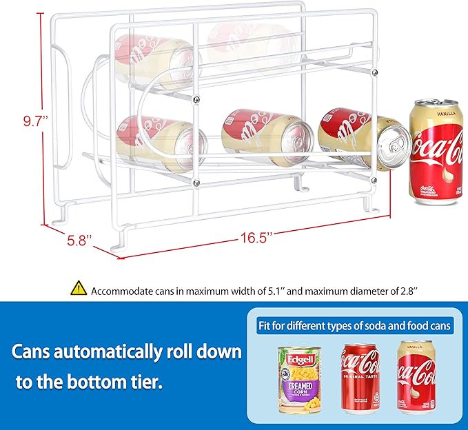 SUFAUY Beverage Can Dispneser Organizer, Stackable Shelves for Storage for Pantry, White - 2 Pack