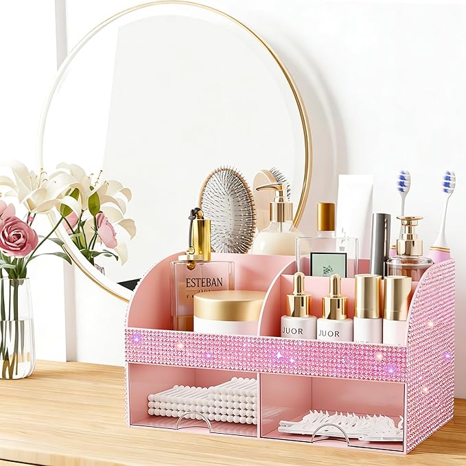COMFYROOM Makeup Organizer, Bathroom Organizer (Bling Pink)