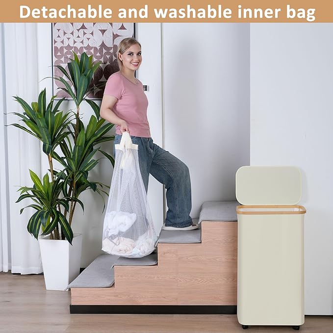 iEGrow 75L Laundry Basket with Wheels,Clothes Hamper for Laundry,Laundry Hamper with Lid and Inner Bag, for Laundry Room, Bedroom, Dormitory Storage,Pink