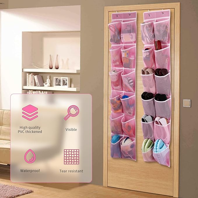 GOMAJI Over the Door Hanging Shoe Organizer, 12 Large Pockets, 2-Pack