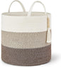 Mkono Woven Storage Basket Decorative Natural Rope Basket Wooden Bead Decoration for Blankets,Toys,Clothes,Shoes,Plant Organizer Bin with Handles Living Room Home Decor, 16" W × 13.8" L