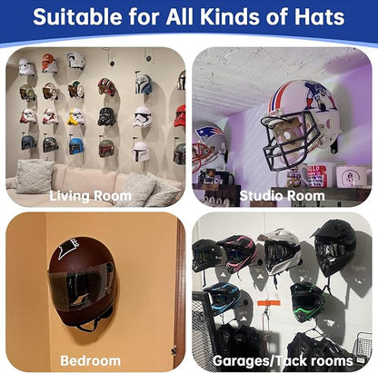 Helmet Wall Mount Display, Multifunctionnal Helmet Holder Shelf for Football Baseball Rugby Equestrian Motorcycle Firefighter Roma, Hat Mask Metal Hanger Rack with Screws, 4 Pack