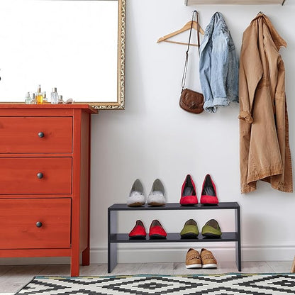 Relaxdays Rack, Organiser with 2 Levels, Stores 4 Pairs of Shoes, HxWxD: 29.5 x 60 x 29.5, Stackable, Black, Engineered Wood, 29.5 x 60 x 29.5 cm