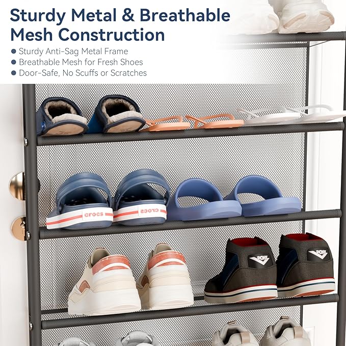 Whitmor 36 Pair Over the Door Shoe Organizer, 12 Tier Hanging Shoe Organizer, Heavy Duty Metal & Mesh Shoe Holder, Hanging Shoe Rack for Closet Storage, 74"L x 21.7"W x 7.5"H, Gunmetal Gray