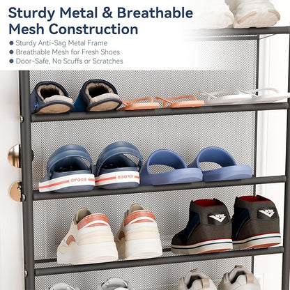 Whitmor 36 Pair Over the Door Shoe Organizer, 12 Tier Hanging Shoe Organizer, Heavy Duty Metal & Mesh Shoe Holder, Hanging Shoe Rack for Closet Storage, 74"L x 21.7"W x 7.5"H, Gunmetal Gray