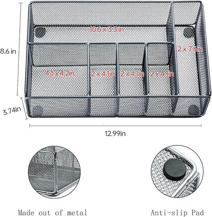 Paper Plate Organizer for Countertop, Metal Silverware Caddy for Cup, Fork, Spoon, Napkin, Paper Plate and Utensil Holder, Cutlery Caddy for Party, Camping, Picnic (Silver)