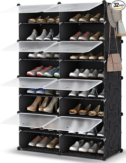HOMIDEC Shoe Rack, 8 Tier Shoe Storage Cabinet 32 Pair Plastic Shoe Shelves Organizer for Closet Hallway Bedroom Entryway