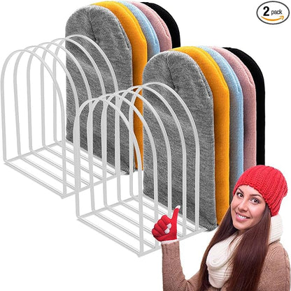Hicarer 2 Pcs Heavy Duty Beanie Holder Organizer Knitted Hat Storage Rack Metal Cap Display Stand for Winter Swimming Hat Display Home Entryway Tabletop Bedroom Closet Dresser Room Office (White)