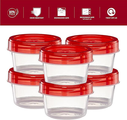 ELEGANT DISPOSABLES (4 Ounce 10 Pack) Twist cap Containers Clear Bottom With Red Top Screw on Lids Twist Top Food Storage Freezer Reusable Containers