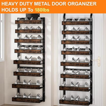 8 Tier Over The Door Pantry Orangizer 2 IN 1 Wall Mounted or Hanging Spice Rack with Adjustable Wood Basket,Heavy Duty Seasoning Storage Shelf for Kitchen Pantry and Bathroom
