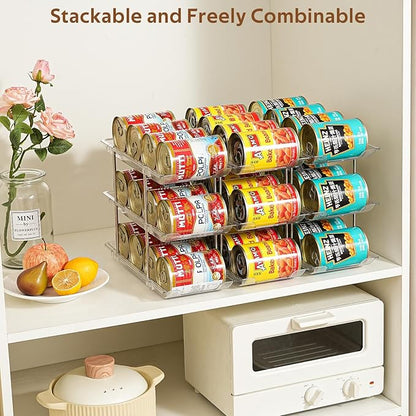 Amlllas Can Organizer for Pantry, Stacking Can Storage Organizer Pantry, Automatic Rolling Can Rack for Fridge, 3Tire 6 Columns Can Holder for 72 Cans, Canned Goods Organizer