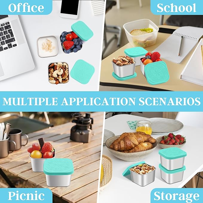 Qukaka Stainless Steel Snack Containers for Kids,7.2oz Easy Open Leak Proof Reusable Snack Box Container with Lids,Small Lunch Containers for Meal Prep,School,Picnic and Travel-3Pack