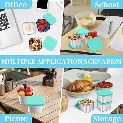 Qukaka Stainless Steel Snack Containers for Kids,7.2oz Easy Open Leak Proof Reusable Snack Box Container with Lids,Small Lunch Containers for Meal Prep,School,Picnic and Travel-3Pack