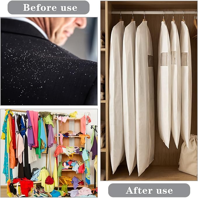 Aliceset Cotton Garment Bags for Hanging Clothes, Canvas Suit Bags for Clothes Coats Jackets Shirts Closet Storage Travel Gusseted Hanging Garment Cover (6 Pcs,40 Inches 50 Inches)