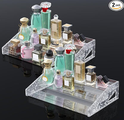 2 Pack Perfume Organizer- 3 Tier Cologne Stand Clear Plastic Cologne Organizer for Men/Women Fragrance, Lotion, Skincare Display Holder Shelf(Clear)