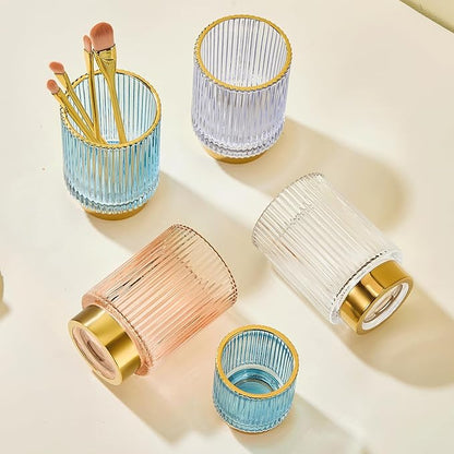 Makeup Brush Holder Organizer,Toothbrush Holders,Desk Pen Pencil Holder,Multifunctional Vintage Glass Brush Cup（L/Blue/A3-8-US）