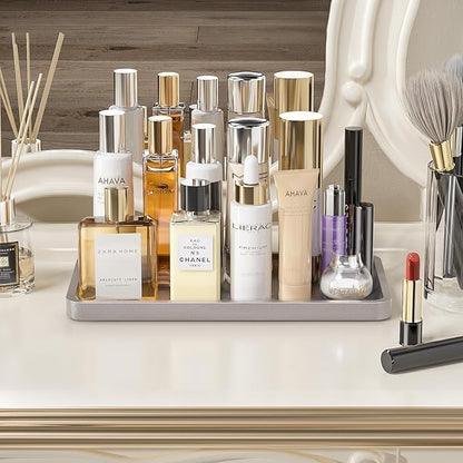 Weenson Bathroom Vanity Tray for Perfume Makeup Jewelry Decor Candle, Bamboo Kitchen Tray for Soap Dispenser Spice, Coffee, Toilet Tank Tray Nightstand Silver 11.81”L x 6.1”W x 0.79”H