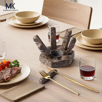 MARBLOUS KRAFTS Marble Utensil Rest Oceanic Kitchen Counter Spoon and Cutlery Holder for Daily Use, Clean Counter Solution, Modern Kitchen Decor