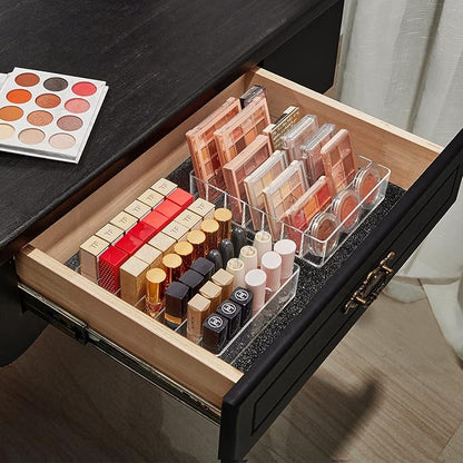 WECHENG Clear Acrylic Makeup Organizer for Eyeshadow Palette and Lipstick Organizer, 7 Slots Divided Makeup Palette Organizer for Vanity Countertop Drawer Cosmetics Storage(Closed-Sided Design)