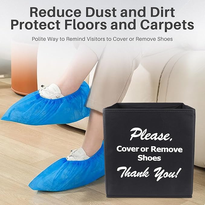 Opret Large Shoe Cover Box Black, Real Estate Agent Supplies, Disposable Shoe Cover Dispenser Box for Open House, Foldable Storage Bin