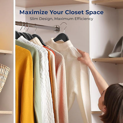 SereneLife 60-Pack Premium Black Wooden Suit Hangers – Heavy-Duty Solid Wood Coat Hangers with 360° Chrome Swivel Hook & Notches – Space-Saving, Non-Slip Design for Shirts, Jackets & Dresses