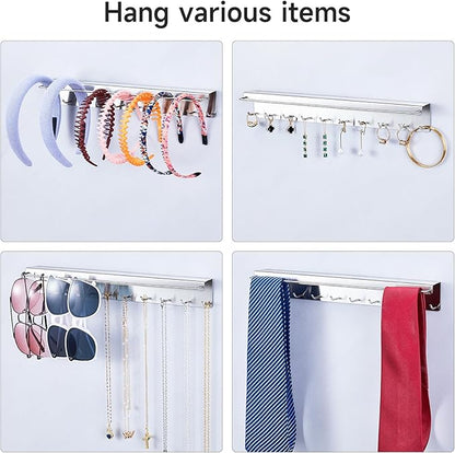 2PCS Necklace Holder Wall Mount, Sunglasses Organizer Wall Display with 20 Jewelry Hooks for Earring Bracelet Glasses, Hanging Jewelry Organizer, Sunglass Holder, Necklaces Hanger, Silver