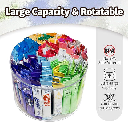 Drink Packet Organizer for Powdered Drink Mix,Powder Packet,Water Packet,Water Flavor Packet,Lazy Susan 360° Turntable Organizer for Drink Mix Necessities