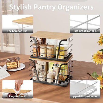 TIDIIABODE 2 Pack Kitchen Organization for Onions,Potatoes - Fruit Basket for Kitchen Counter & Storage Basket,Stackable Storage Bins with Bamboo Top & Lightweight PP Mat,White