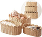 Scalloped Basket Set of 3, Wicker Storage Baskets - Hand-Woven Paper Rope Nursery Organizer for Diaper Caddy, Baby Toys & Shelves, Natural (16x10x7 Inch)