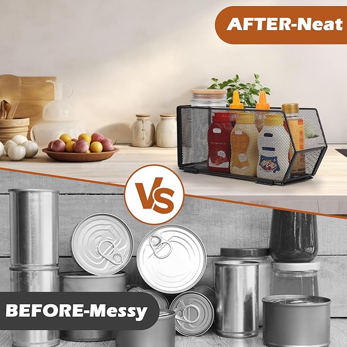 2 Pack Tall Narrow Pantry Storage Bin Metal Narrow Organizer Bins Black Pantry Organizers and Storage Bins Fold Tall Narrow Kitchen Storage Bins 13.4x4.3x6 Tall Narrow Kitchen Organizer for Cabinet