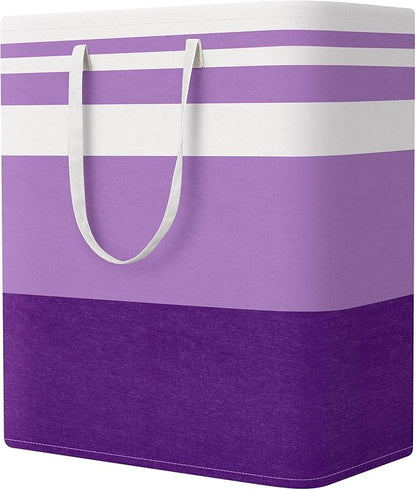 StorageRight Large Collapsible Laundry Basket Hamper with Easy Carry Handles，Freestanding Clothes Hampers for Laundry, Bedroom, Dorm, Towels, Toys, 100L, Purple