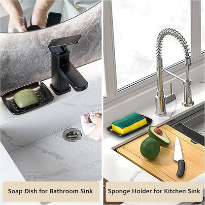 Gomakren Soap Dish for Shower, Ceramic Bar Soap Holder with Honeycomb Design - Soap Saver Tray for Bathroom Kitchen Sink, Sponge & Organizer Tray, Upscale Look, 5.5 Inch, Black