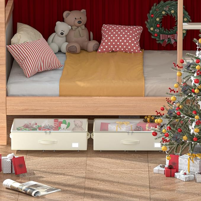 EE-RoomWorld Under Bed Storage with Wheels, No Assemble Required 12 inches height Under Bed Storage bins,Large capacity Rolling Underbed Shoe Storage containers，dorm underbed storage drawers