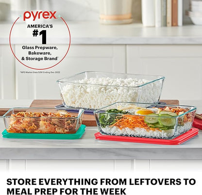 Pyrex Simply Store (5-Pack) Large Glass Food Storage Containers Set, (3, 6 & 11 Cup) Meal Prep Containers With Plastic BPA-Free Lids, Dishwasher & Microwave Safe