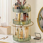 Aveniee 360 Rotating Makeup Organizer for Vanity, Perfume Storage with Brush Holder for Bathroom Countertop, 3 Tier Spinning Skincare Display Case for Lipstick Cosmetic Lotion,Green