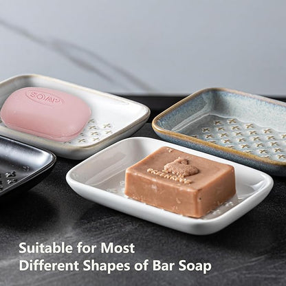 Premium Ceramic Soap Dish Holder - Large 5.5 Inch Soap Saver Tray with Non-Slip Base, Multi-Use for Bar Soap, Sponge, Butter & Jewelry - Elegant Gift for Bathroom, Kitchen, Shower Countertop - Gray