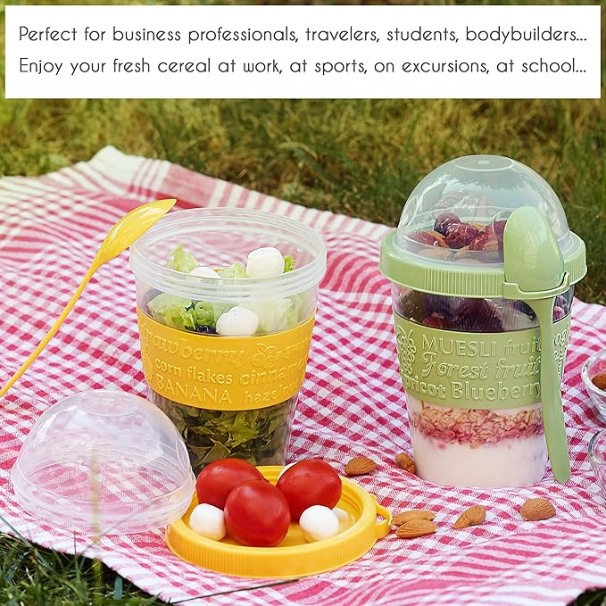 Crystalia 4 Pack 20 oz On The Go Yogurt Parfait Cups with Lids & Spoons, BPA FREE Reusable Yogurt Containers, Take and Go Yogurt Cup with Topping Cereal or Oatmeal Container, Colorful Set