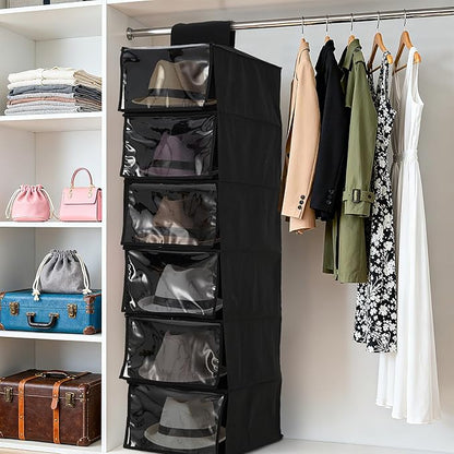 Garvee 2-Pack Hat Racks with Dust Cover, 6 Shelf Hanging Hat Organizer for Baseball Caps, Modern Black Cap Holder, Space Saving Cap Organizer for Men & Women Closets