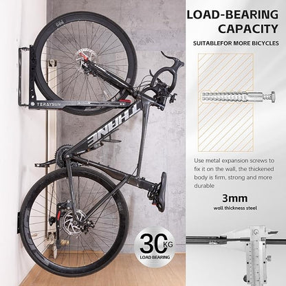 Swivel Bike Wall Mount Rack, Adjustable Vertical Bicycle Hanger for Garage Storage, Heavy Duty 3mm Steel Holder Fits 24"-29" Wheels (Max 3.5" Tire), 66lbs/30kg Load Capacity for MTB Road